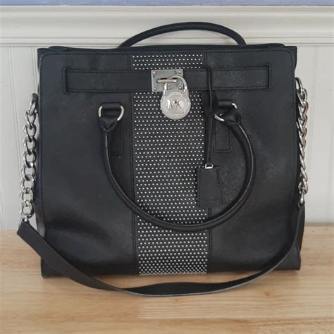 Auth Michael Kors Microstud Hamilton Stripe EW Satchel Tote